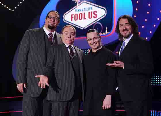 Mathieu Bich with Penn and Teller after Fool Us TV Show
